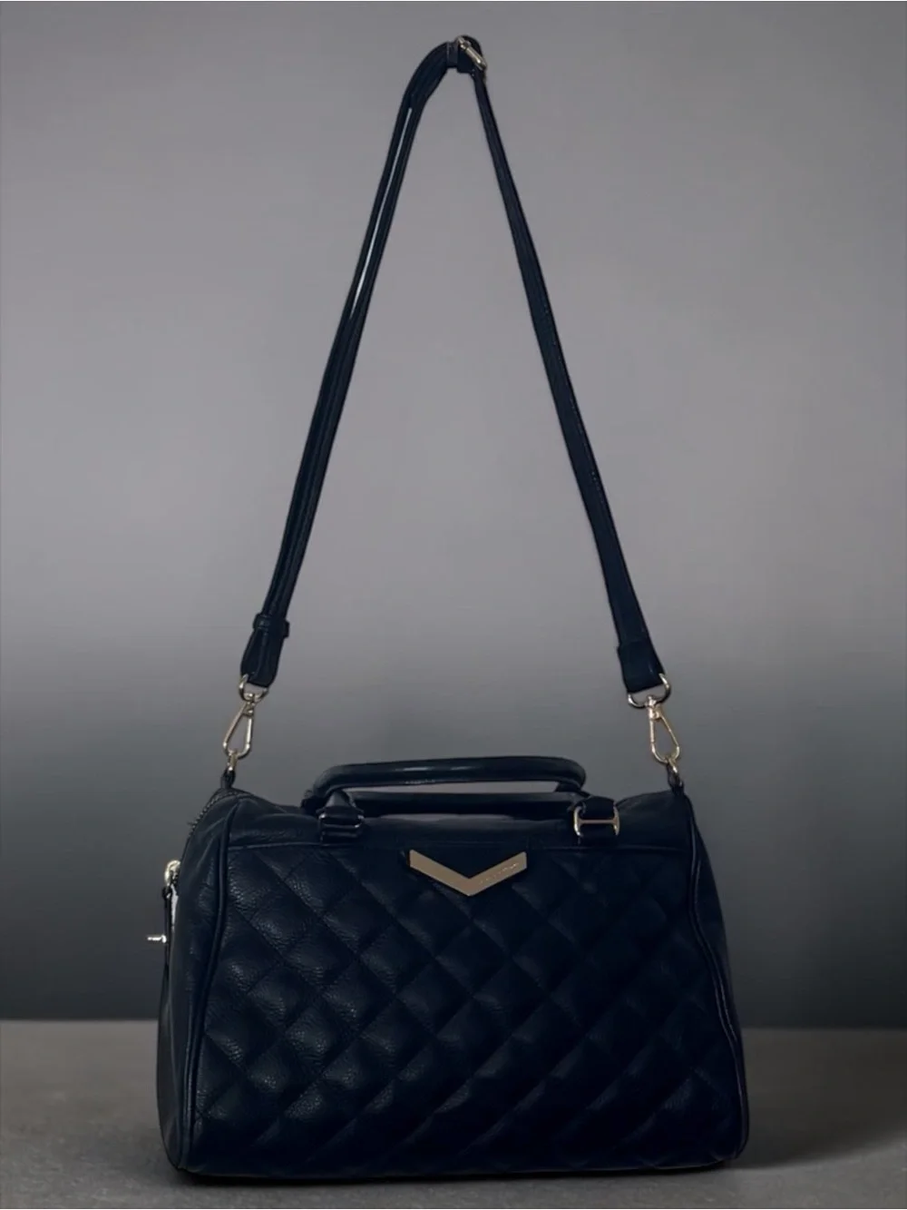 Rebecca Minkoff Quilted Leather Satchel Crossbody Black Gold Hardware Handle Bag
